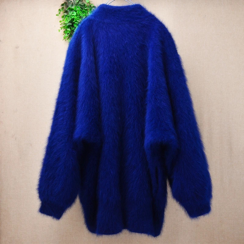 Women’s Angora Rabbit Hair Beaded Batwing Sleeves Loose Cardigans Sweater Coat