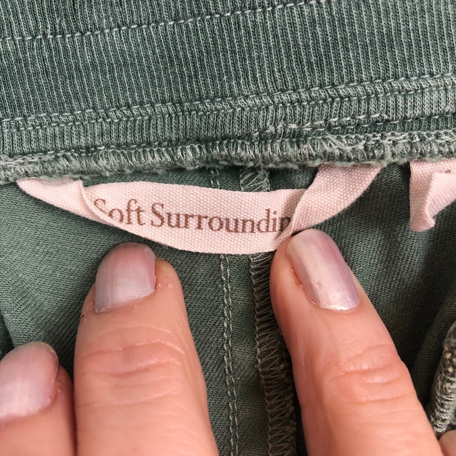 Soft Surroundings Medina Pants Roll Tab Hem Lyocell Cotton Blend Green Sz Medium