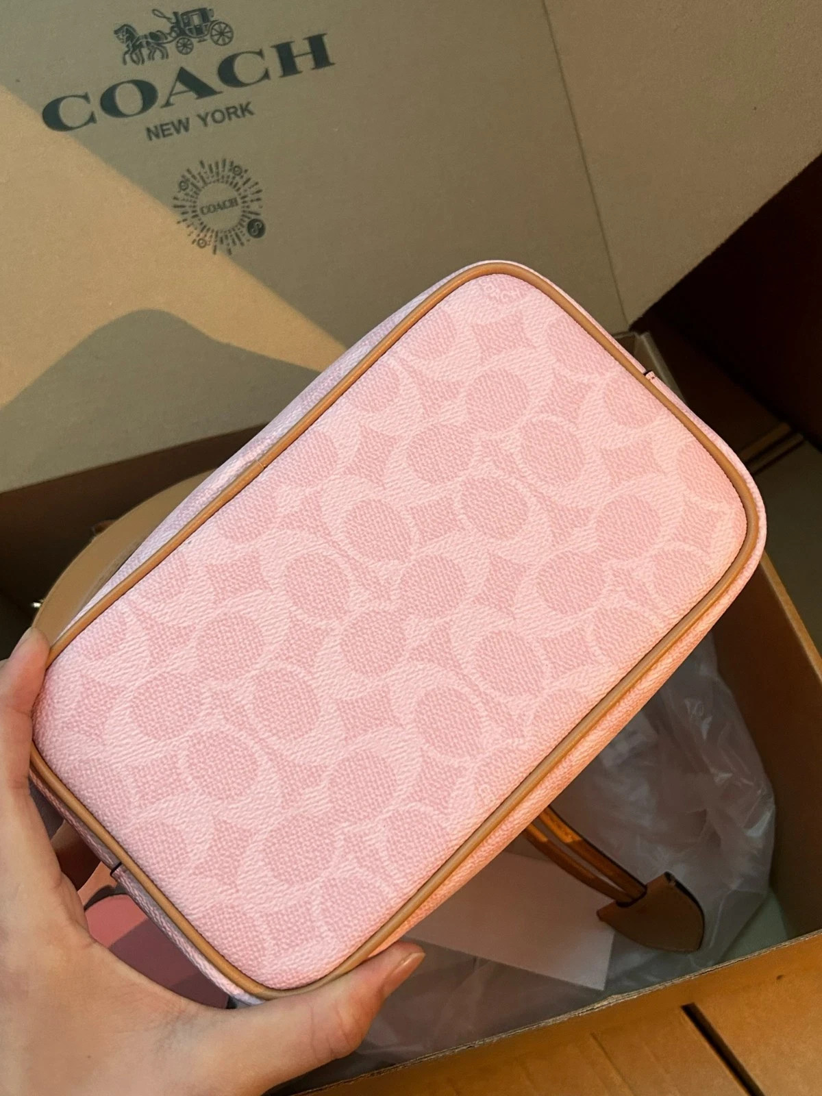 Coach CEA23 Rowan Bucket Bag In Signature Canvas With Charms Powder Pink