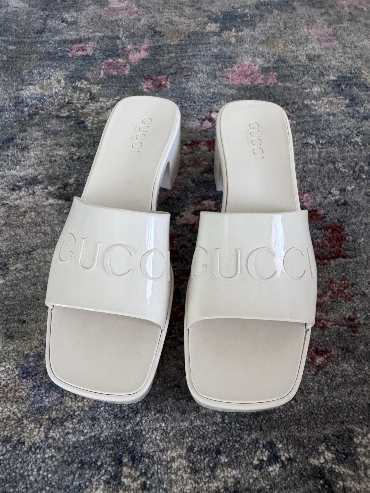 Gucci Rubber Mystic White Platform Sandals, Size 38