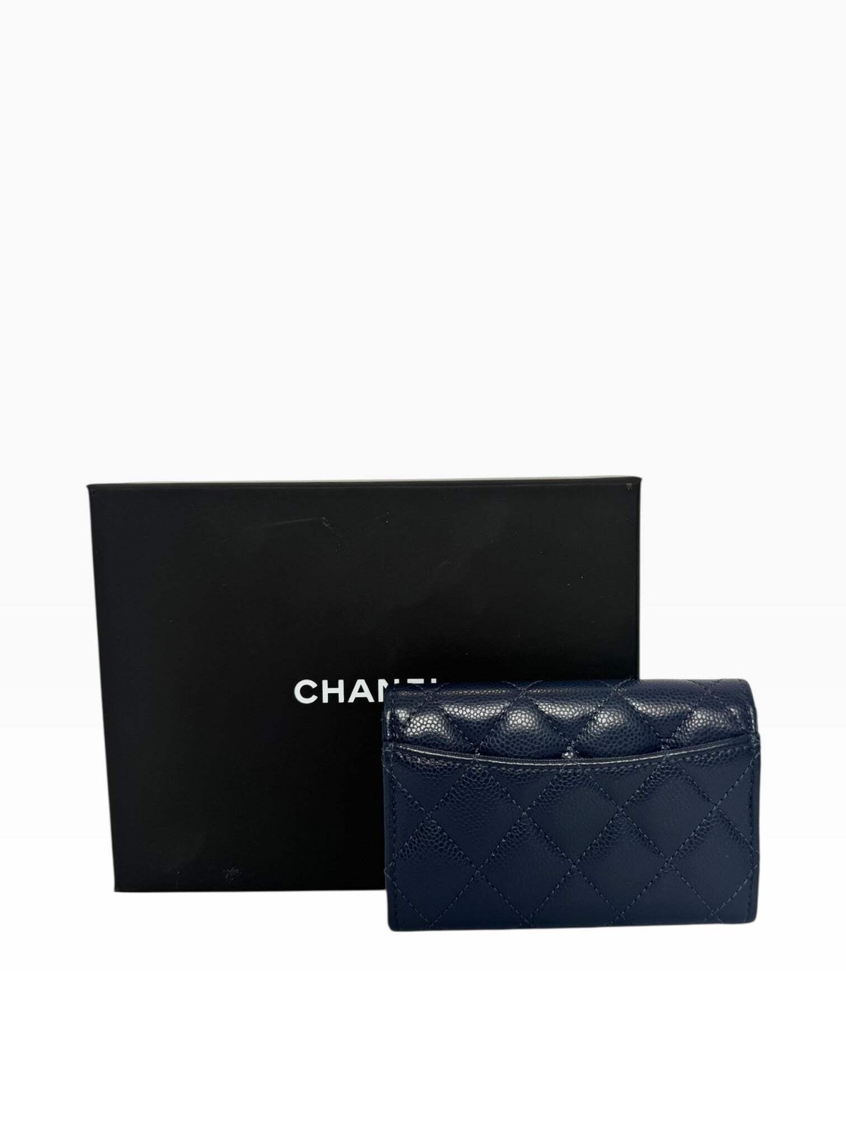 Chanel Navy Caviar Classic Card Case Gold Hardware