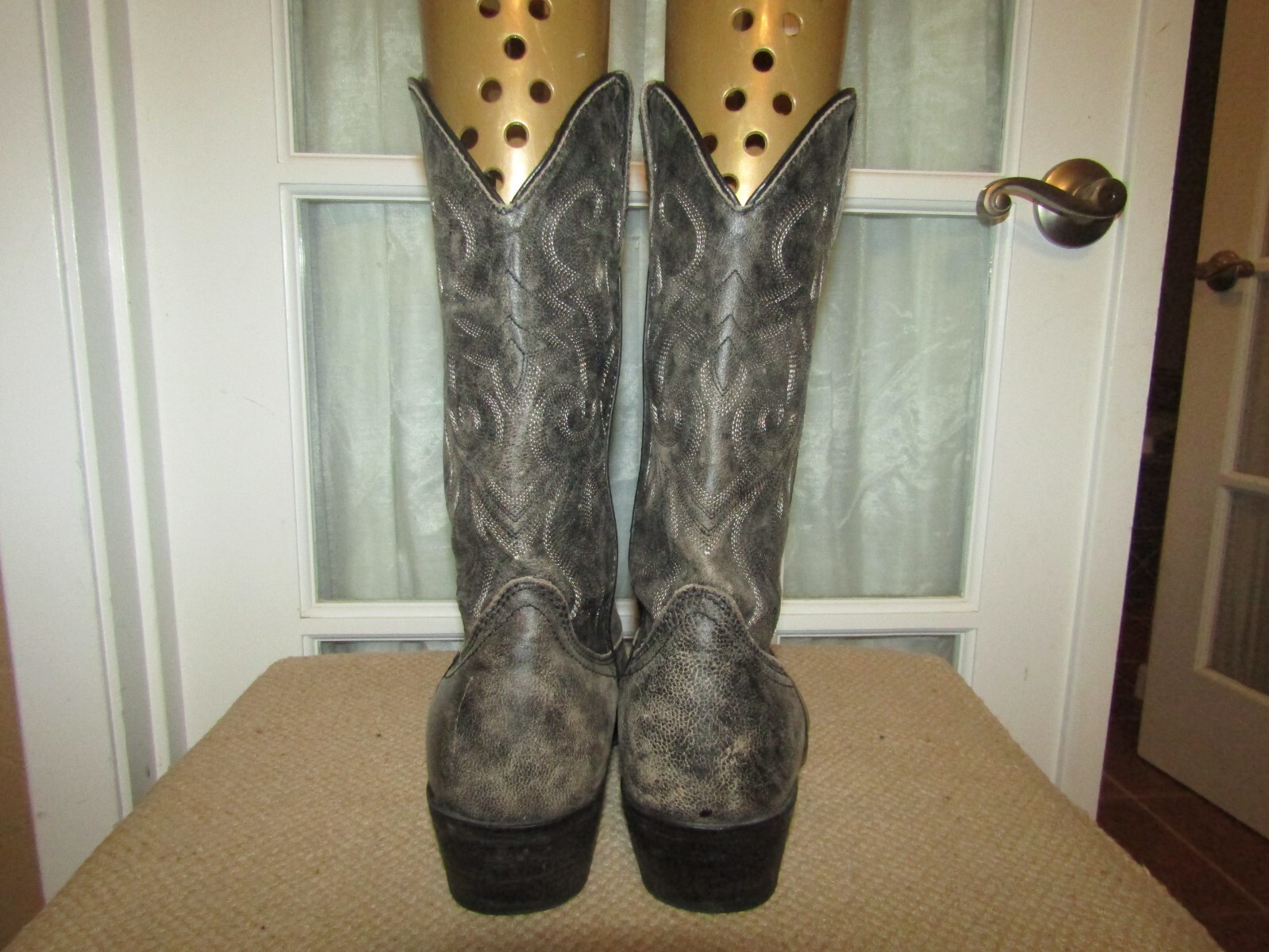 Rockin Country RC6020 Mens 8.5 EW Black Brown Distressed Leather Cowboy Boots
