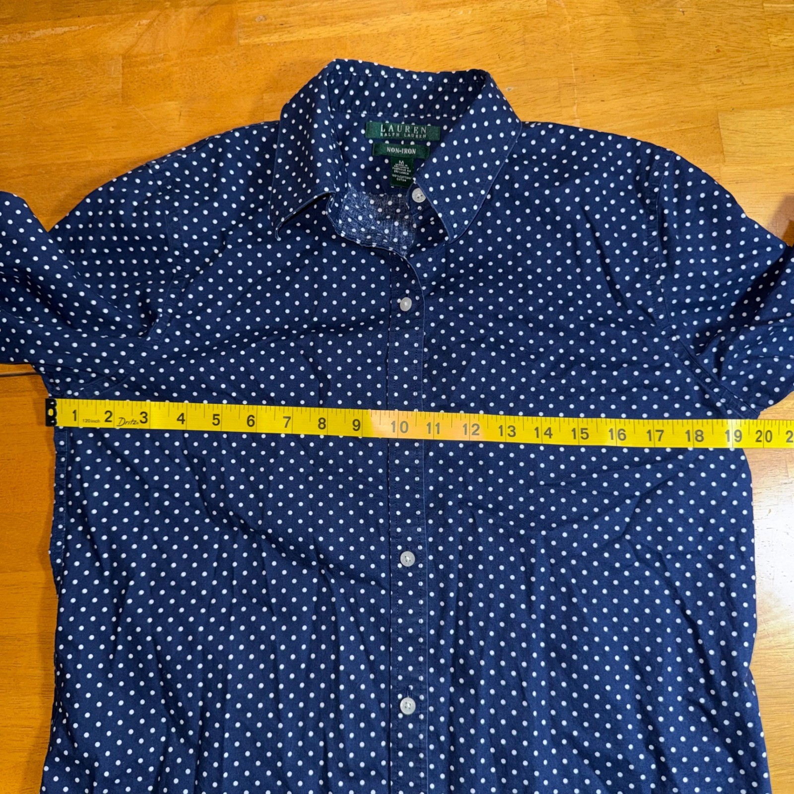 Lauren Ralph Lauren Navy Blue Polka Dot Button Down Shirt M Non-Iron Cotton
