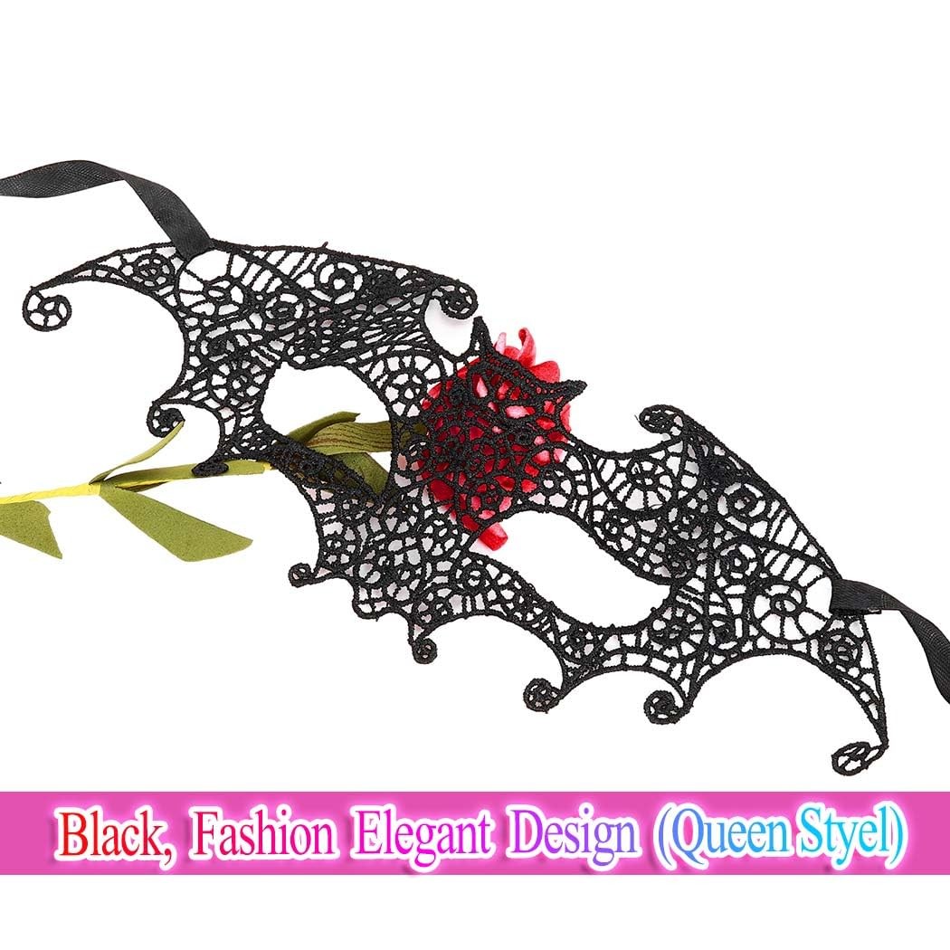 Lace Masquerade Mask Black Halloween Masks for Women (Great Bat)