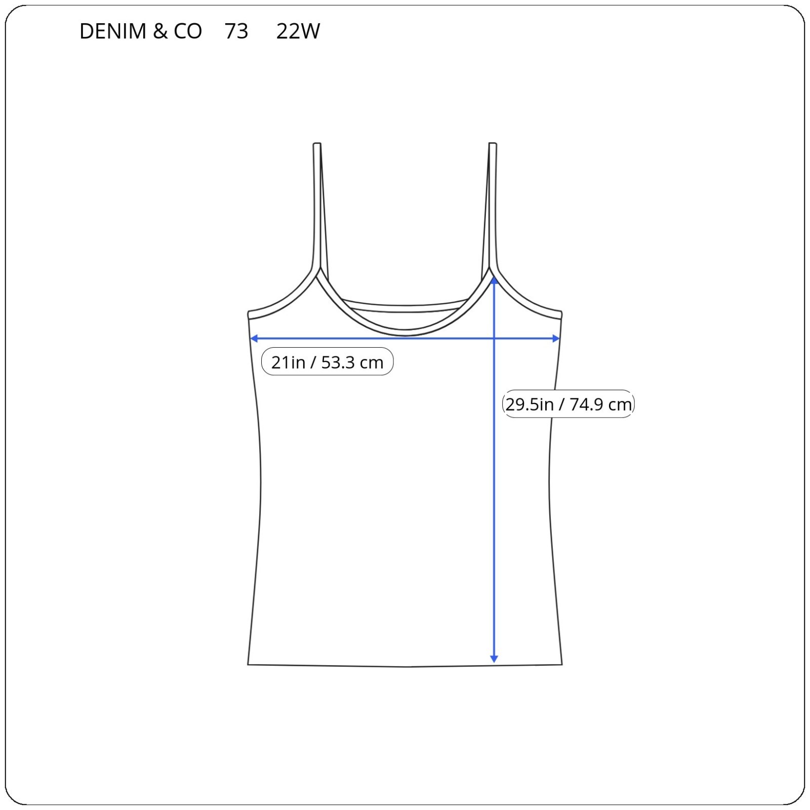 Denim & Co Womens 22W Plus Blue Tankini Swim Top Built In Bra Adjustable Straps