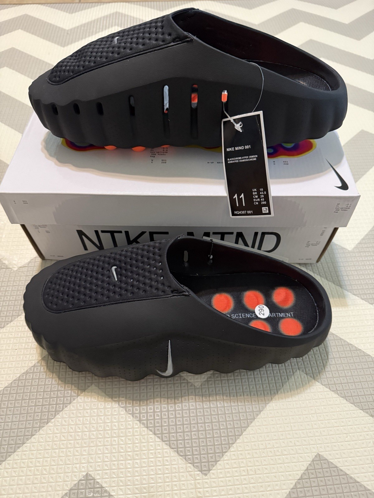 Nike Mind 001 Men’s Slide Sandals Black/chrome Rubber Slip-On Size 11