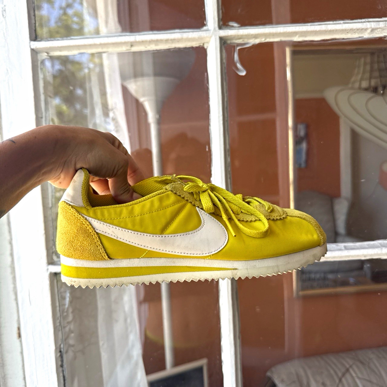 Nike Cortez Yellow/White Low Top Lace-Up Nylon Sneaker Rubber Sole Unisex