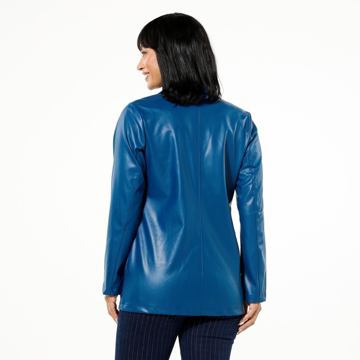 Colleen Lopez Collection Faux Leather Floral Cutout Jacket Lake Blue M New