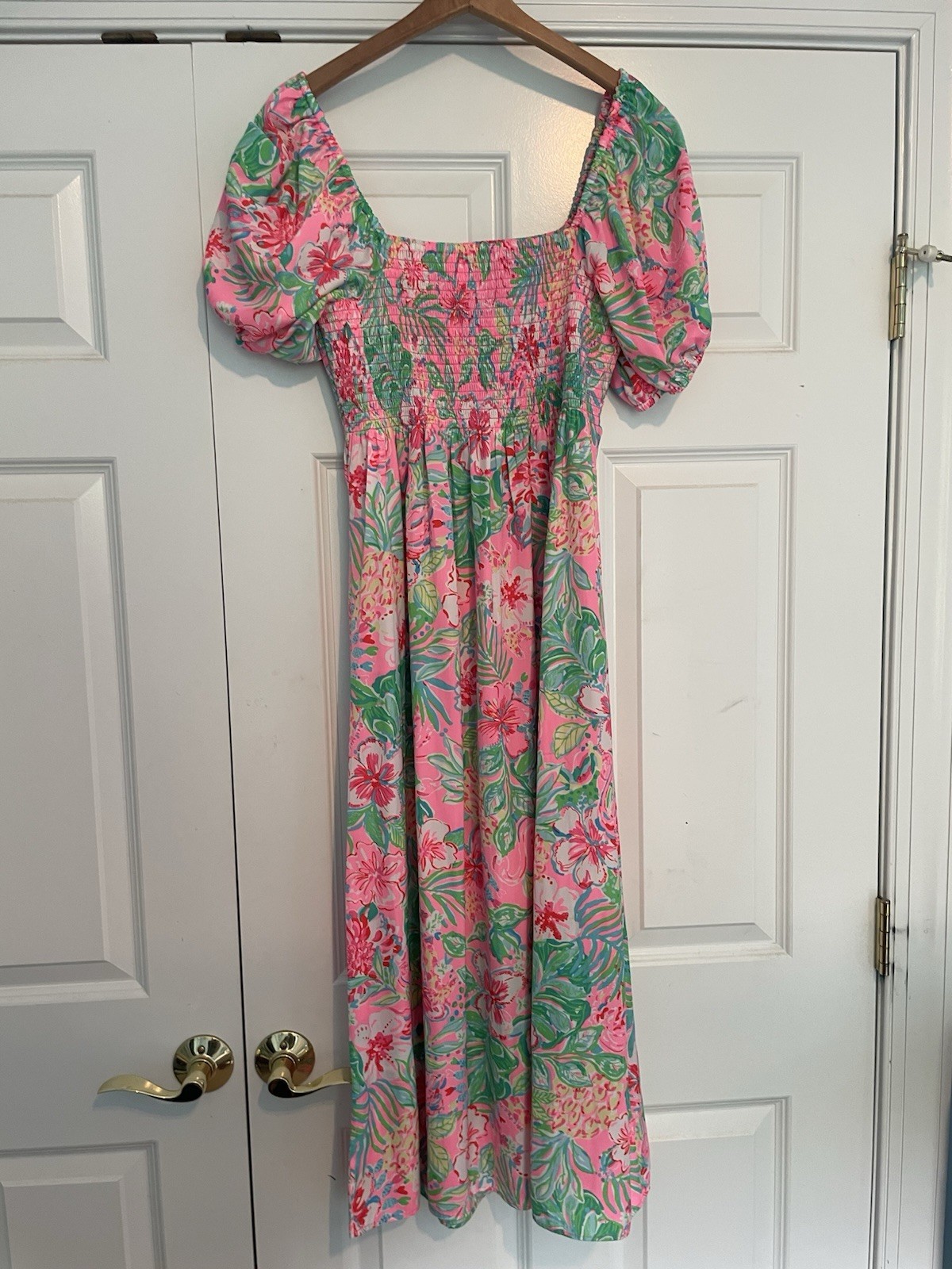 NWT Lilly Pulitzer Selah Smocked Midi Dress Journey to the Jungle Size L