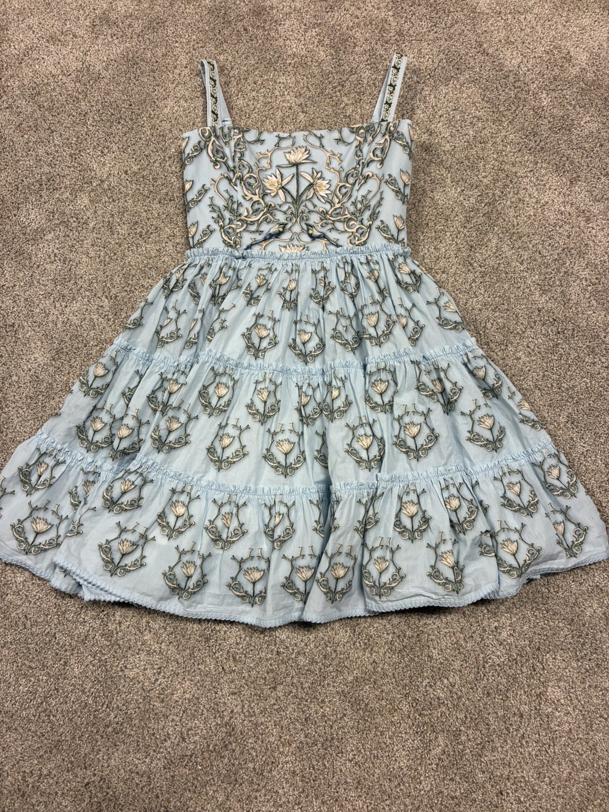Agua by Agua Bendita Lima Laguna Mini Dress Blue Floral W Humingbirds SZ XS