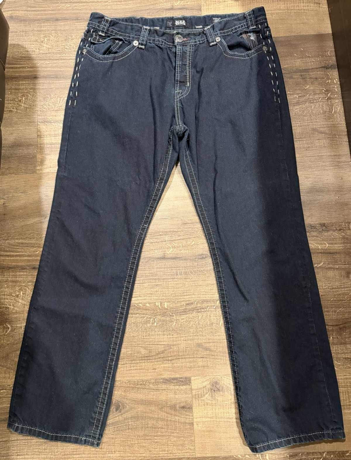 MEK Denim Men’s Dark Wash Blue Straight Leg Cotton Jeans Regular Fit Size 40