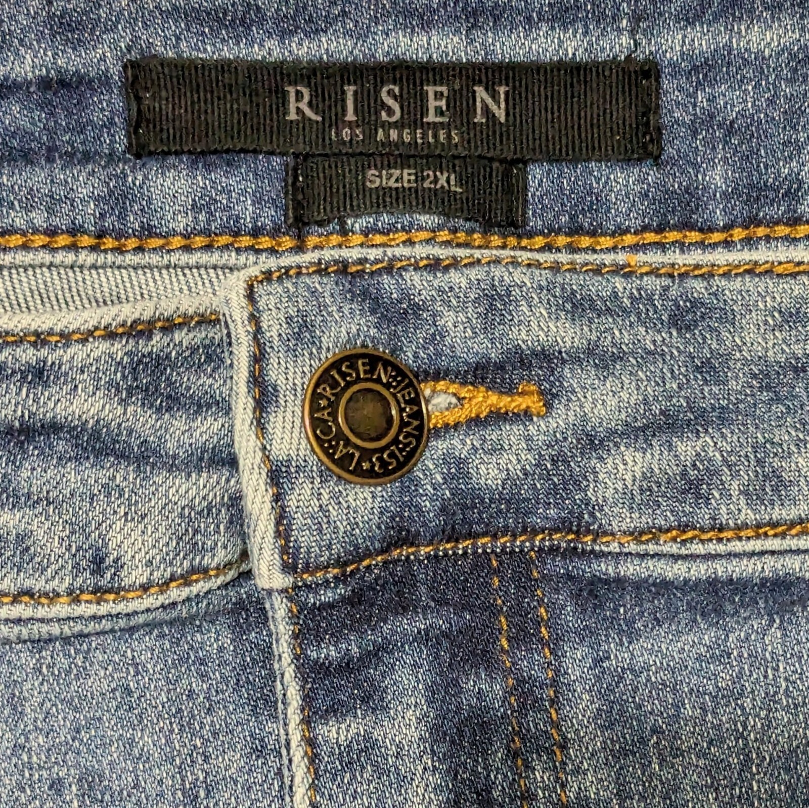 Risen Jeans Womens 2XL Blue Raw Hem Comfort Stretch Denim Lightly Distressed