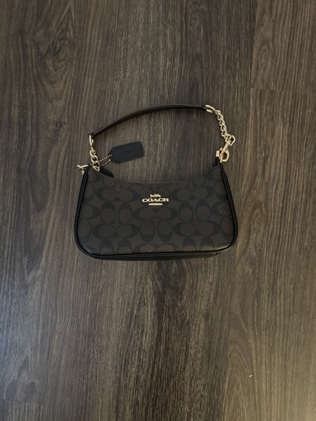 COACH Teri Shoulder Bag In Signature Canvas Walnut Black Brand New