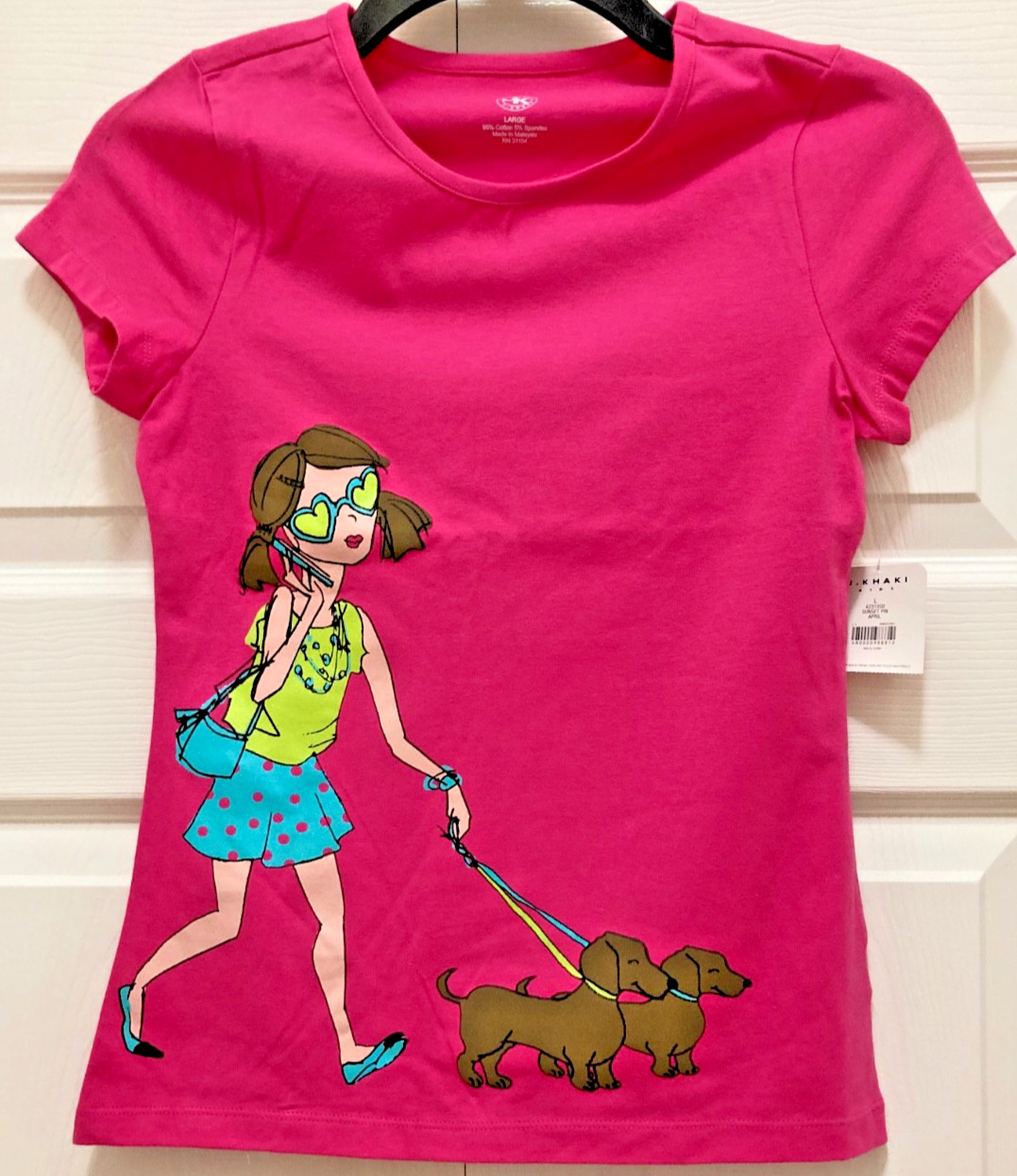 Girls DACHSHUND 💖 Pink ~WALKING the Pups~ TOP Large SHIRT New SCHOOL WEAR