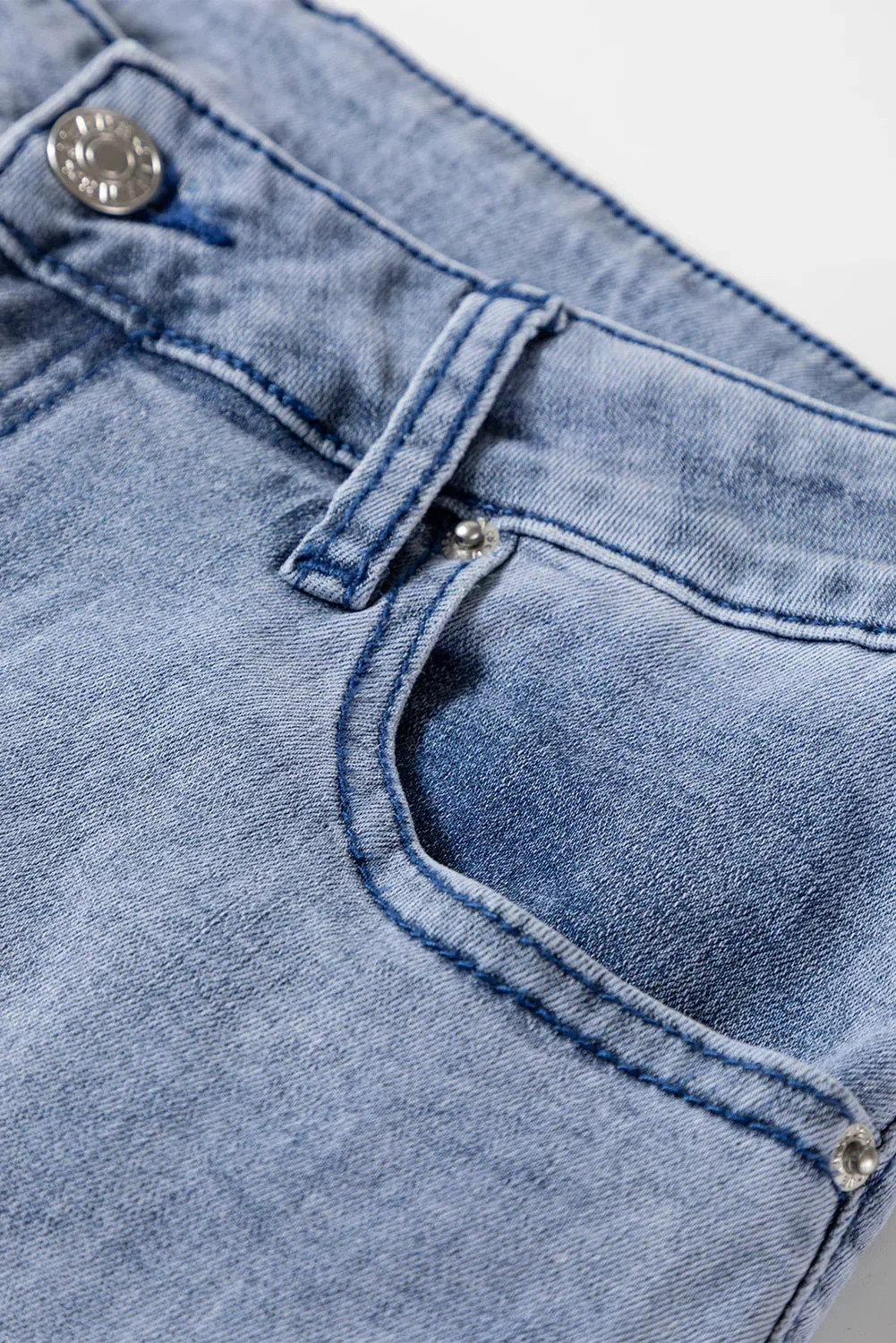 Beau Blue Button Zip High Waist Flared Hem Jeans