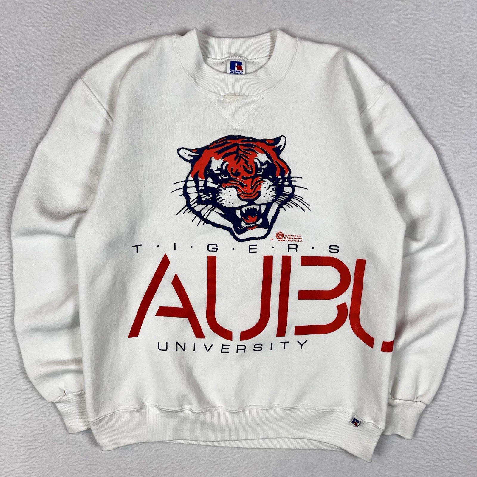 Vintage 80s Auburn Tigers Russell Wrap Around 2-Sided Sweatshirt Sz Medium USA