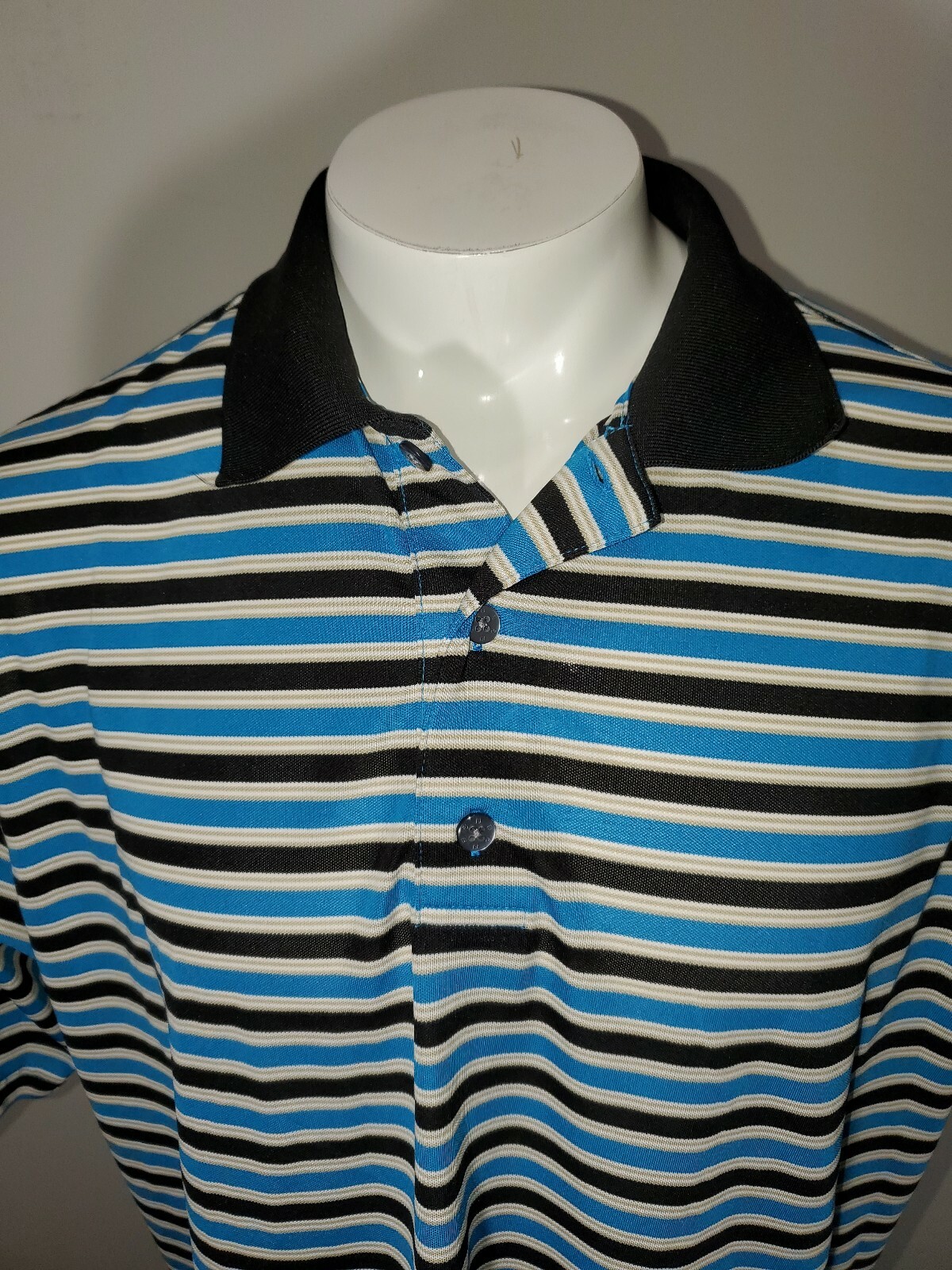 EUC FootJoy Blue Black Stripped Golf Polo Mens Size XL Polyester Spandex Blend