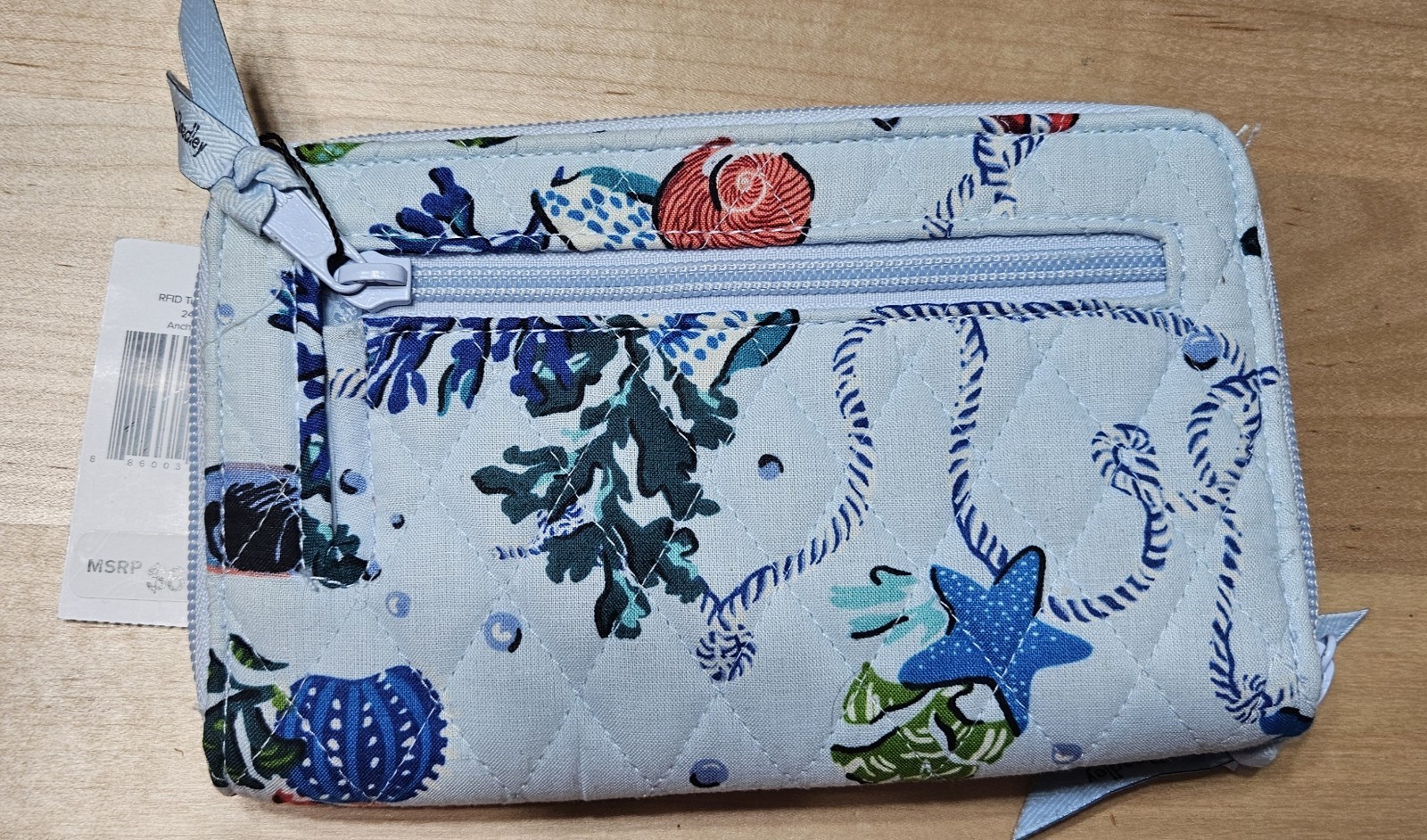 Vera Bradley RFID Blocking Zip-Around Turnlock Wallet Anchors Aweigh Nautical