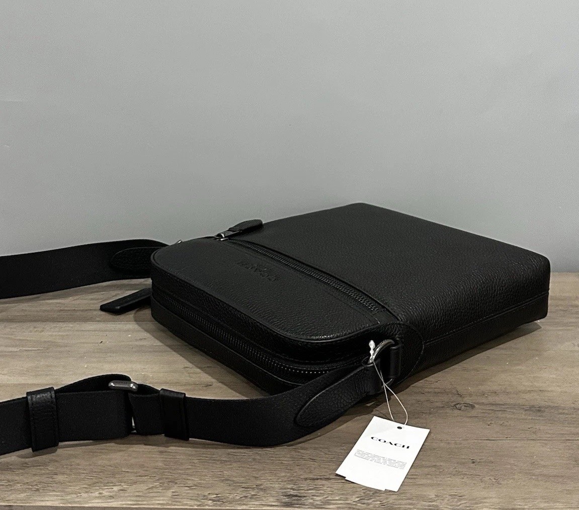 COACH Houston Flight Bag In Refined Pebble Leather Crossbody 4011 Gunmetal/Black