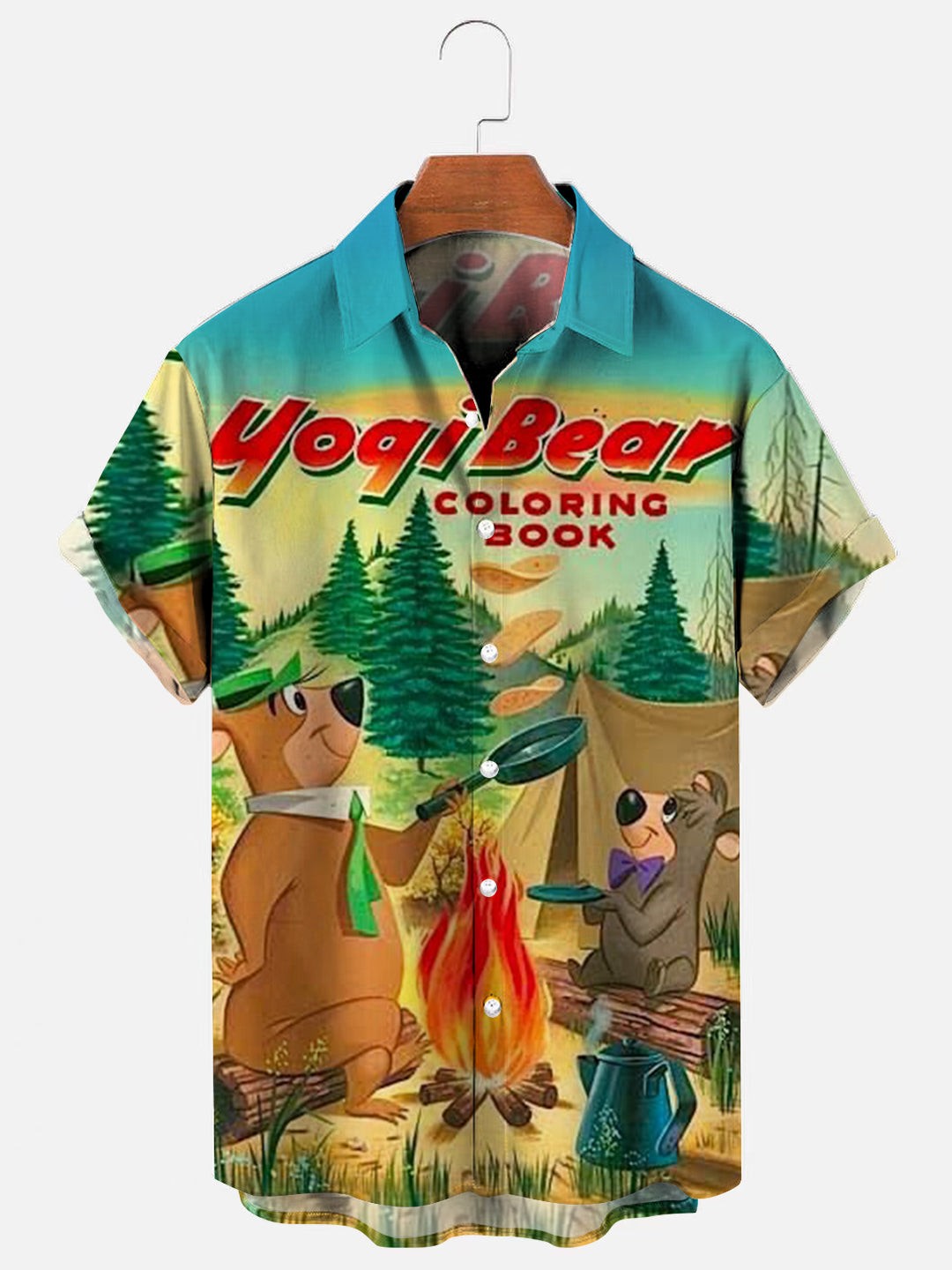 Mens Yogi Bear Retro Print Hawaiian Short Sleeve Shirt