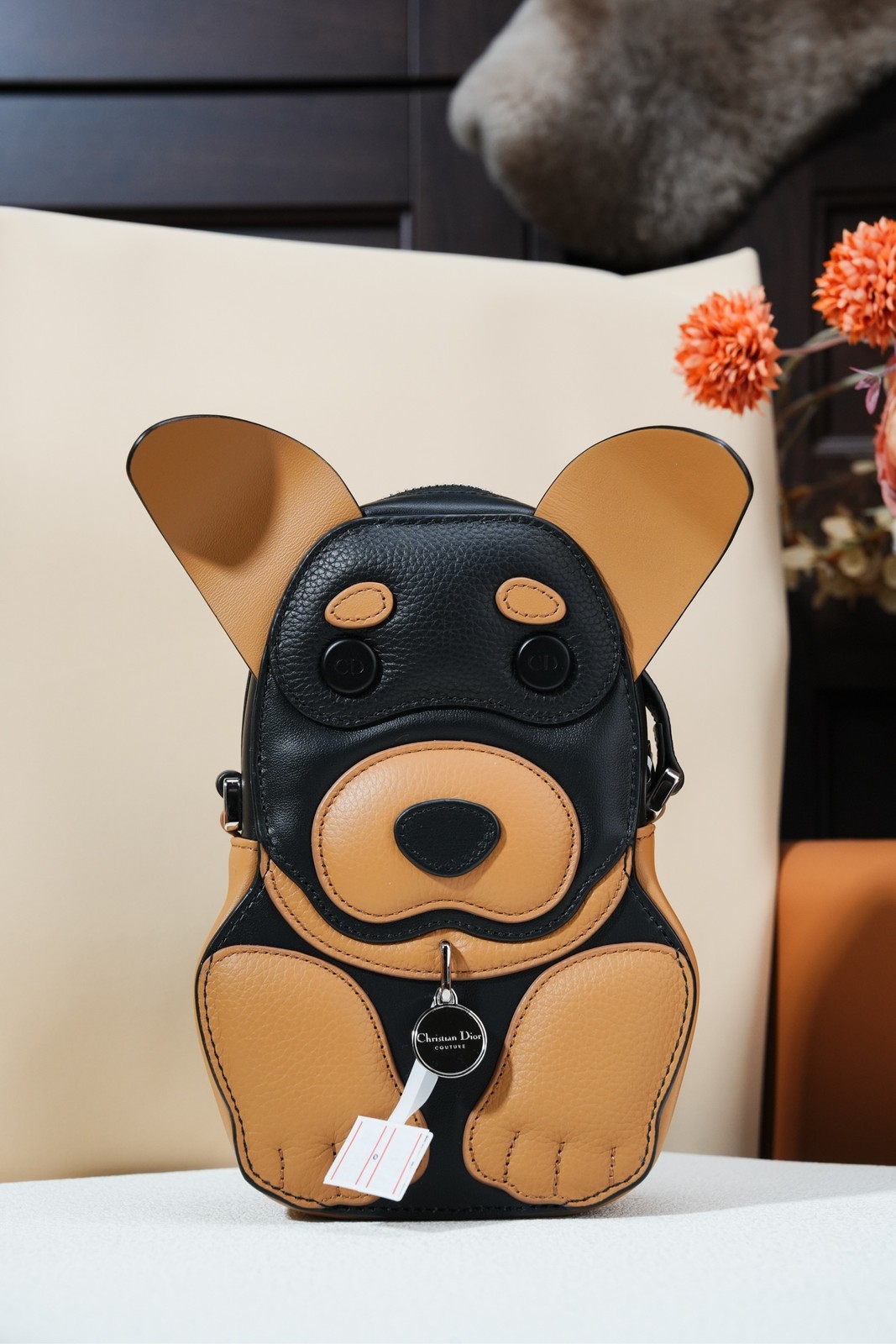 Christian Dior Bobby Dog Ltd Mini Black Caramel Grained Calf Crossbody Phone Bag