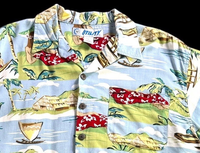 Utility Hawaiian Shirt Men’s Size M Colorful Rayon Tropical Aloha Beach Casual