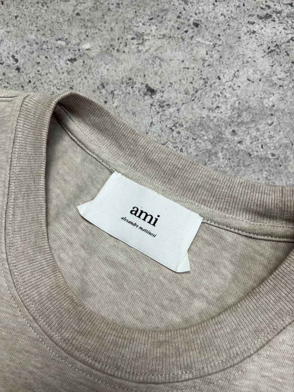 AMI Paris Small Logo Biege Cotton T-Shirt Size M
