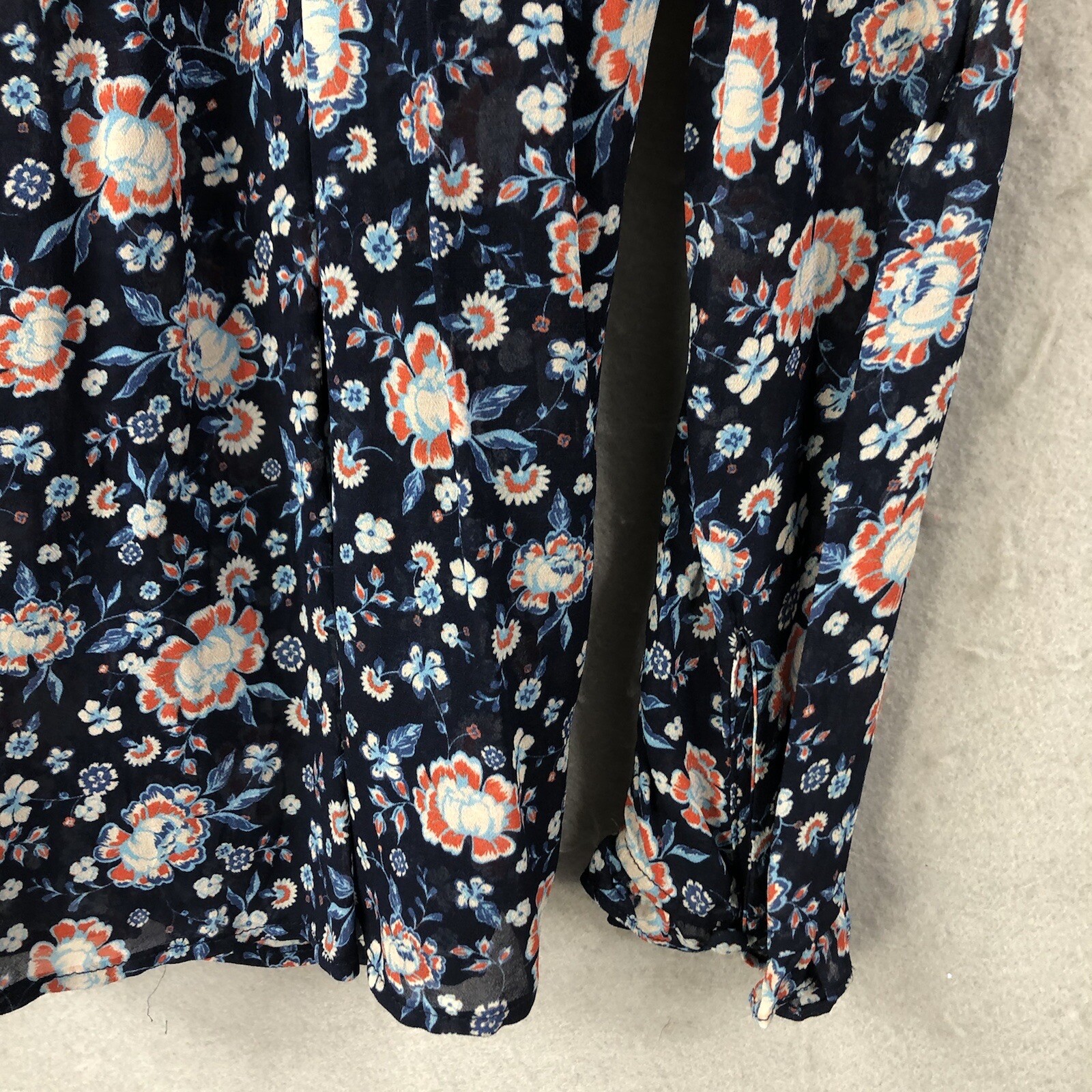 Dear John Top Womens Medium Blue Floral Sheer Smocked Flowy Boho Peasant Cottage