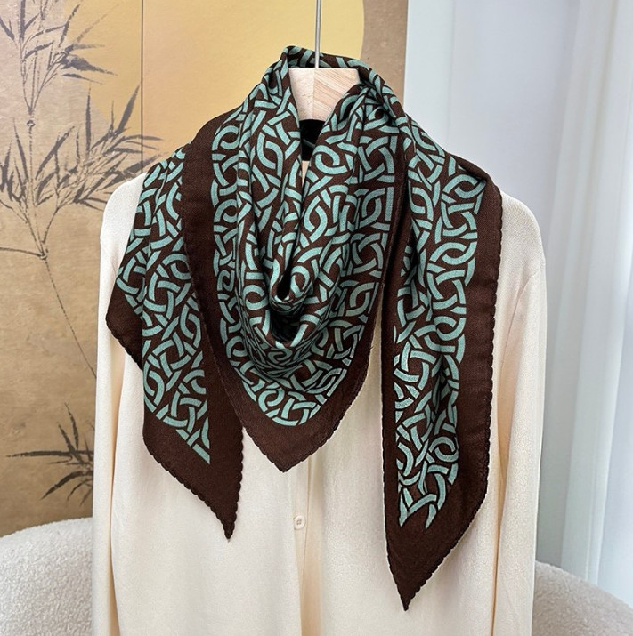 Pure 100% Wool Neckerchief Green coil Print 150X100cm Shawl Bandana Scarf Wrap