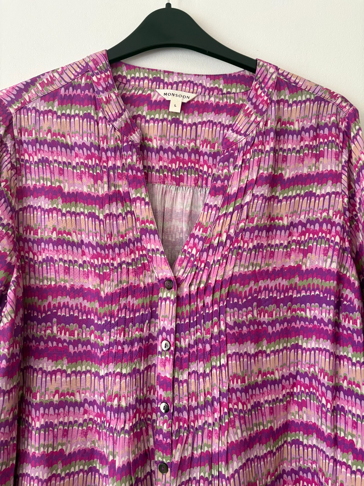 Monsoon Blaire Pink/Purple/Green/Beige Brushstroke Print Blouse Size L