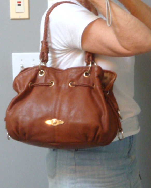ELLIOTT LUCCA Brown Leather Tote Satchel Handbag Shoulder Hobo Large Drawstring