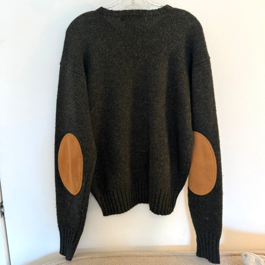 Vintage Polo Ralph Lauren 100% Wool Sweater Elbow Patches Men’s M Forest Green