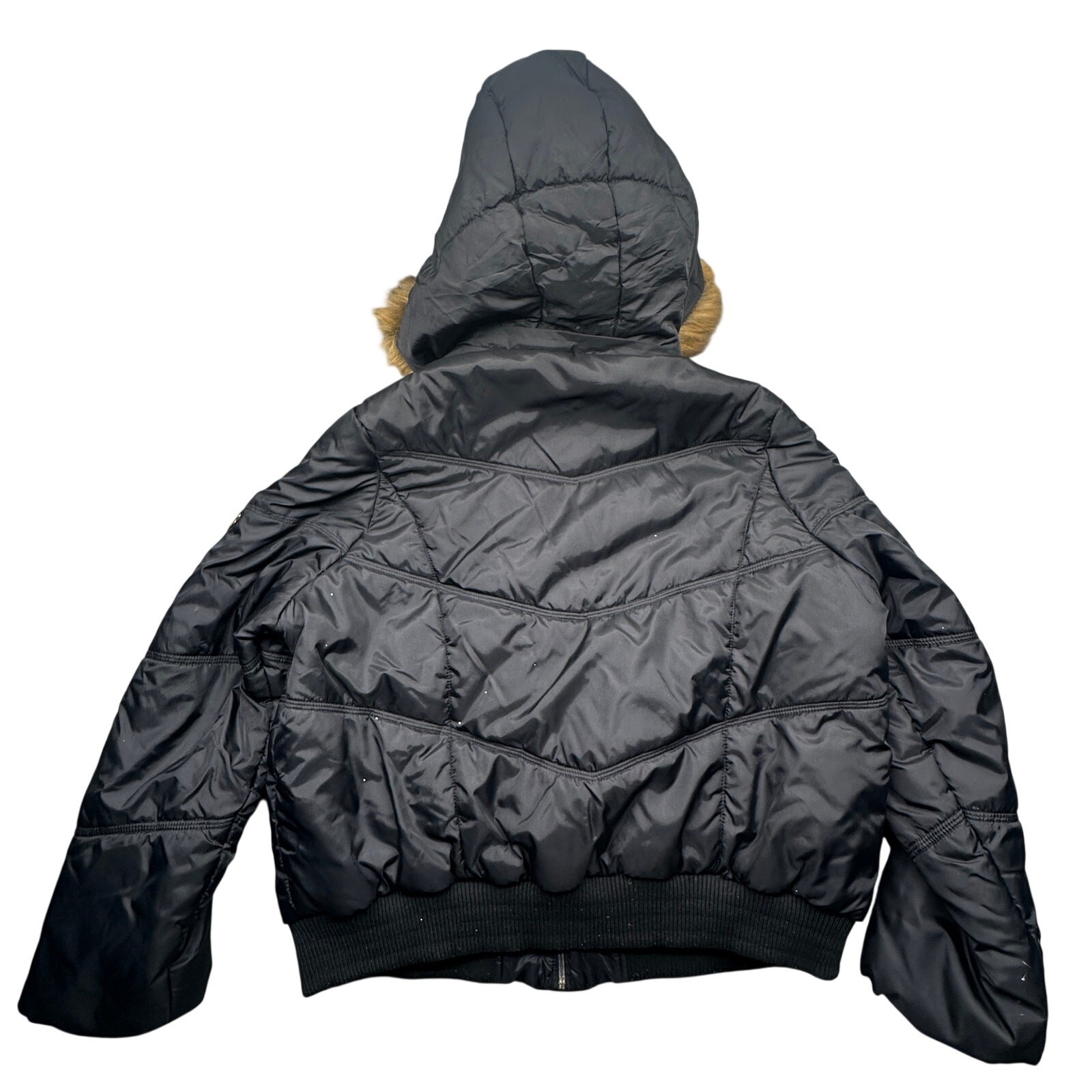 Vintage Baby Phat Puffer Bomber Jacket Women 3X Plus Faux Fur Trim Hooded Black