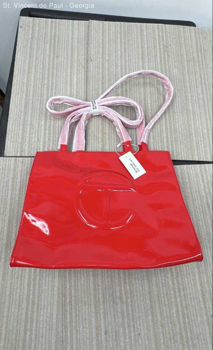 Telfar Medium Shopping Bag Red Patent Vegan Leather Brand New With Tags