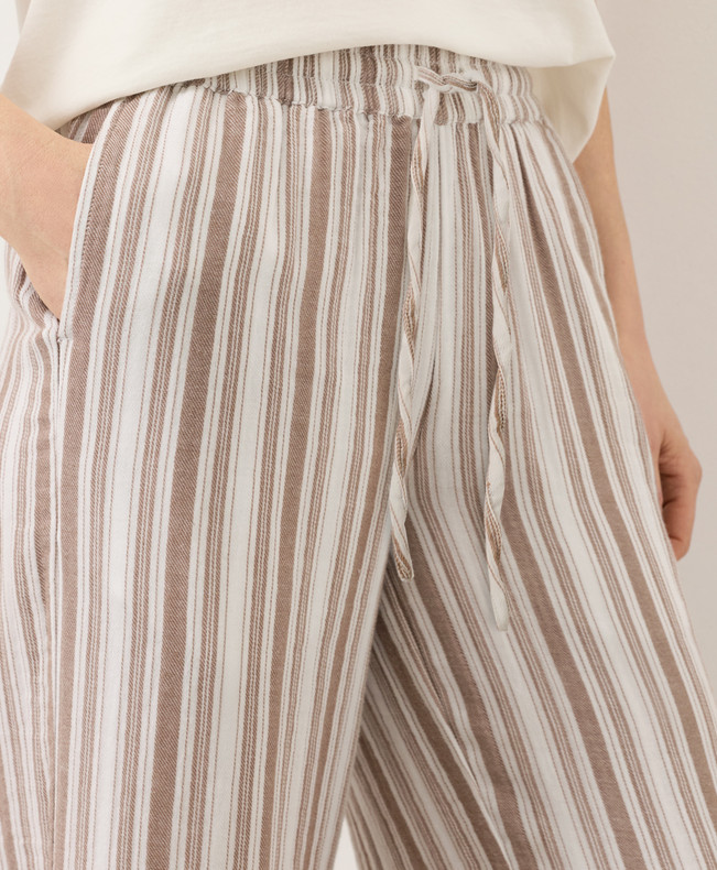 PACT Organic Coastal Double Gauze Split Hem Pant – Coastal Stripe Driftwood Brow