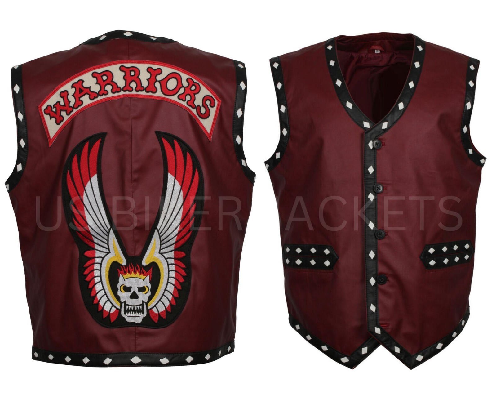 The Warriors Movie Vest Genuine Leather James Ajax Maroon Cosplay Costume Moto