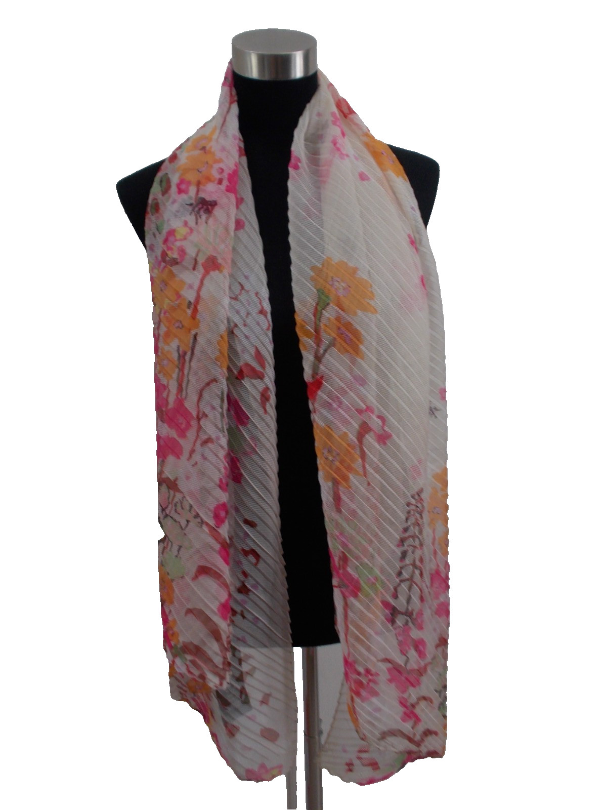 NWT INC Ivory w/ Multi Color Wildflower Print Accordion Pleated Scarf