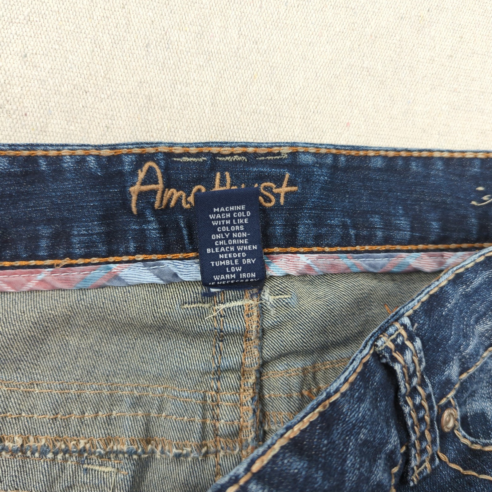 Amethyst Jeans Womens 16 Blue Boot Cut Cropped Low Rise Thick Stitch Flap Pocket