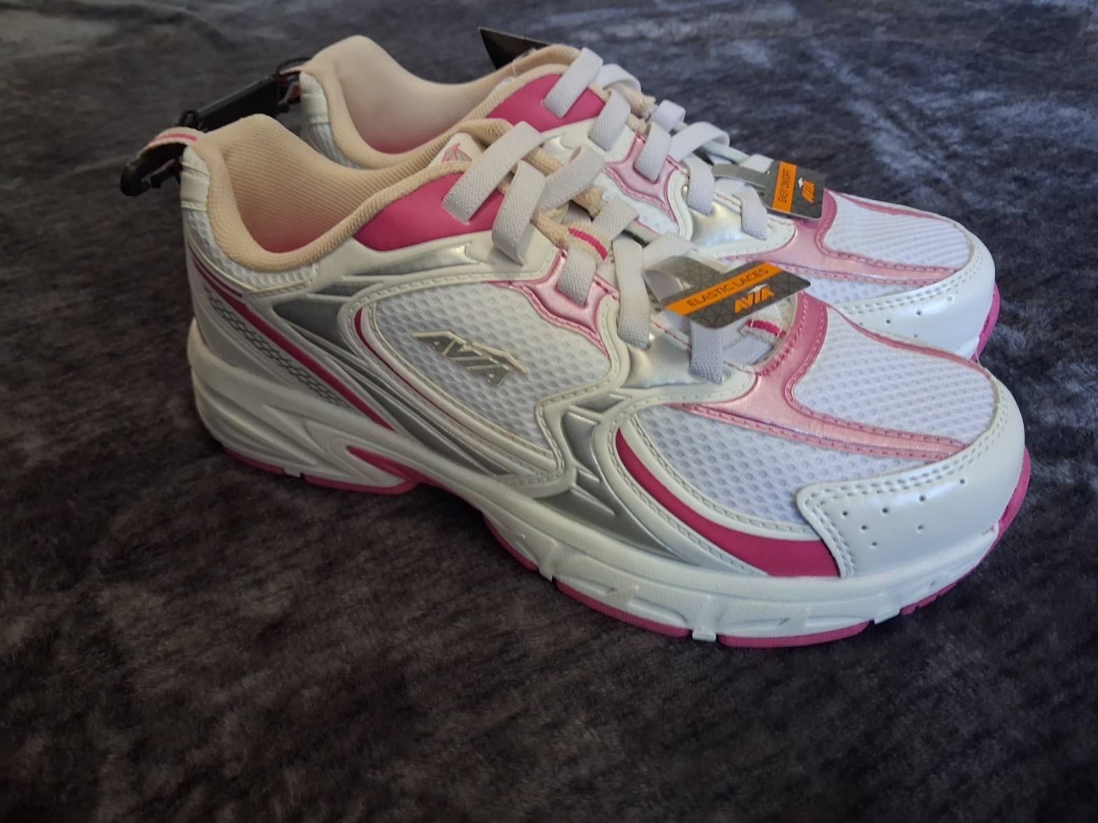 Avia 5000 Easy On/Off Athletic Sneakers Tennis Shoes White Pink Girls/Youth Sz:5