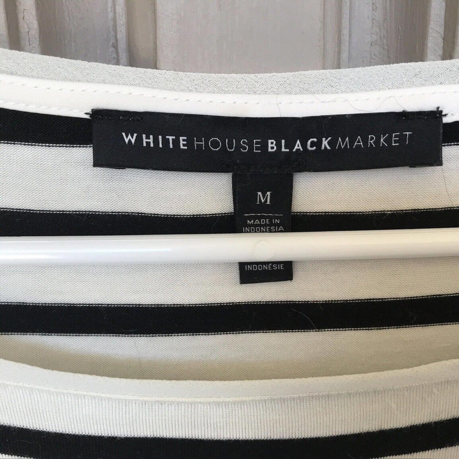 WHBM Top SzM Blk/Wht Stripe Lace Embellishment Boat Neck Used