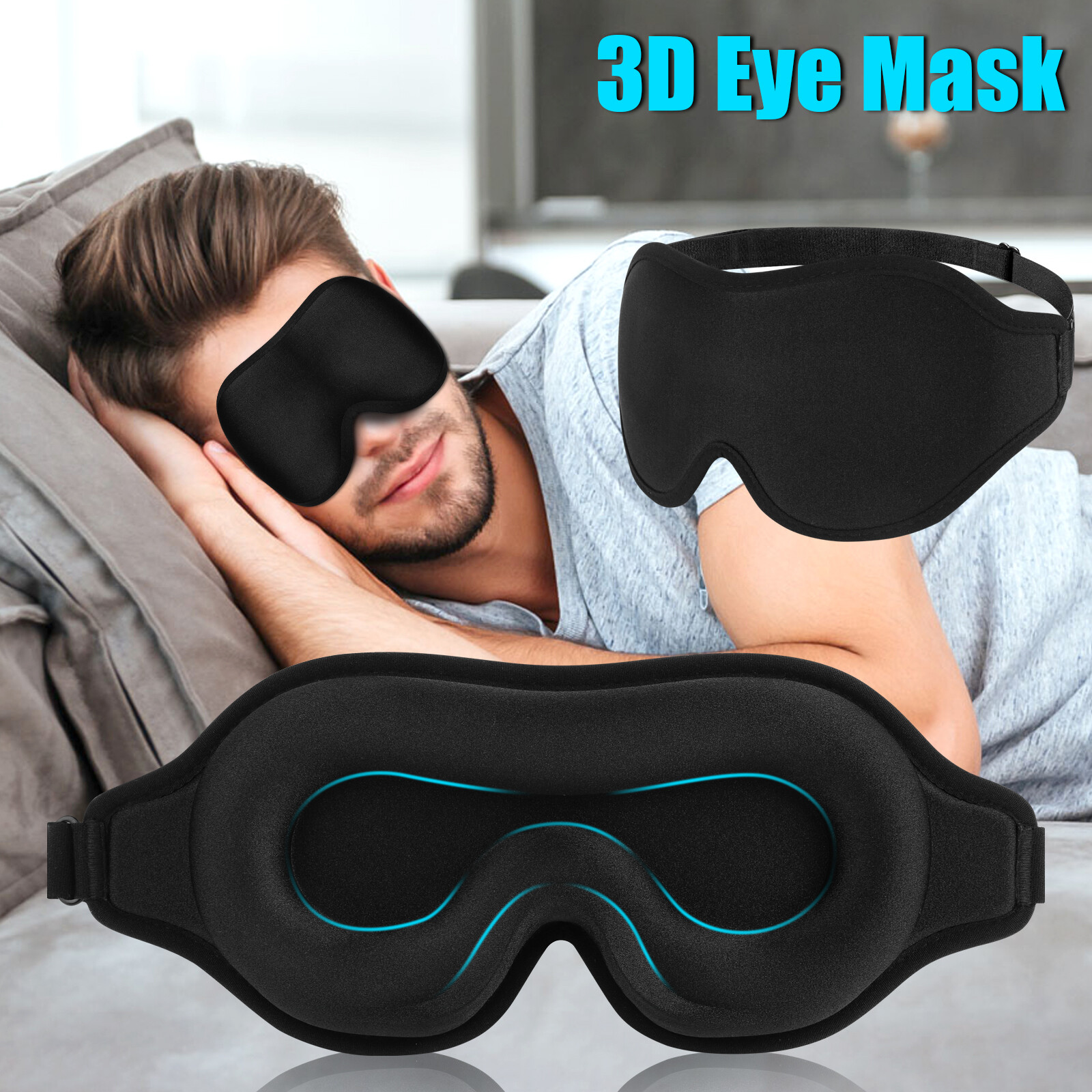 2PCS 3D Travel Silk Eye Mask Sleeping Soft Padded Shade Cover Relax Blindfold US