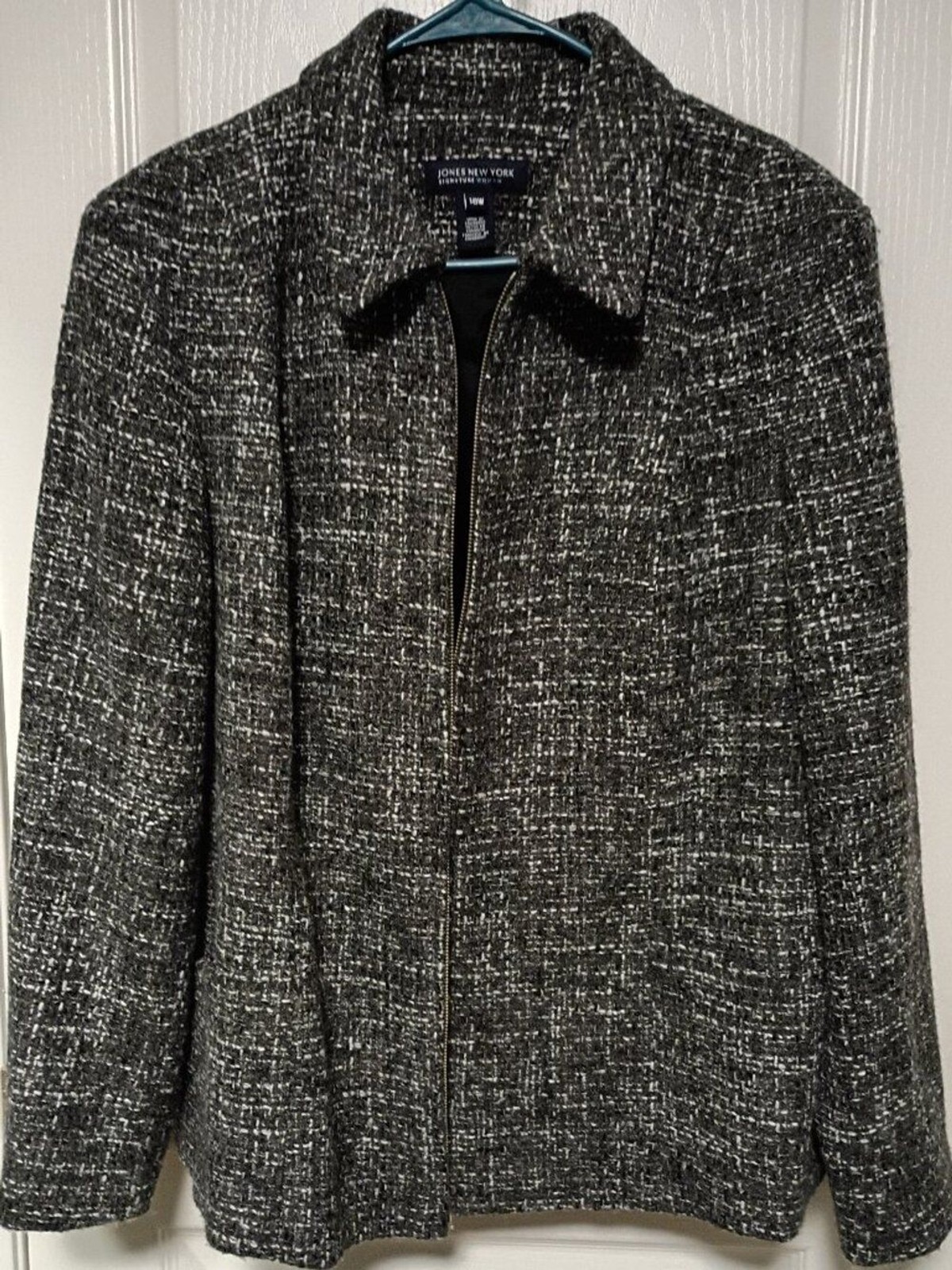 18W Jones New York Tweed Zip Up Jacket Blazer Grey Black White Marled Textured