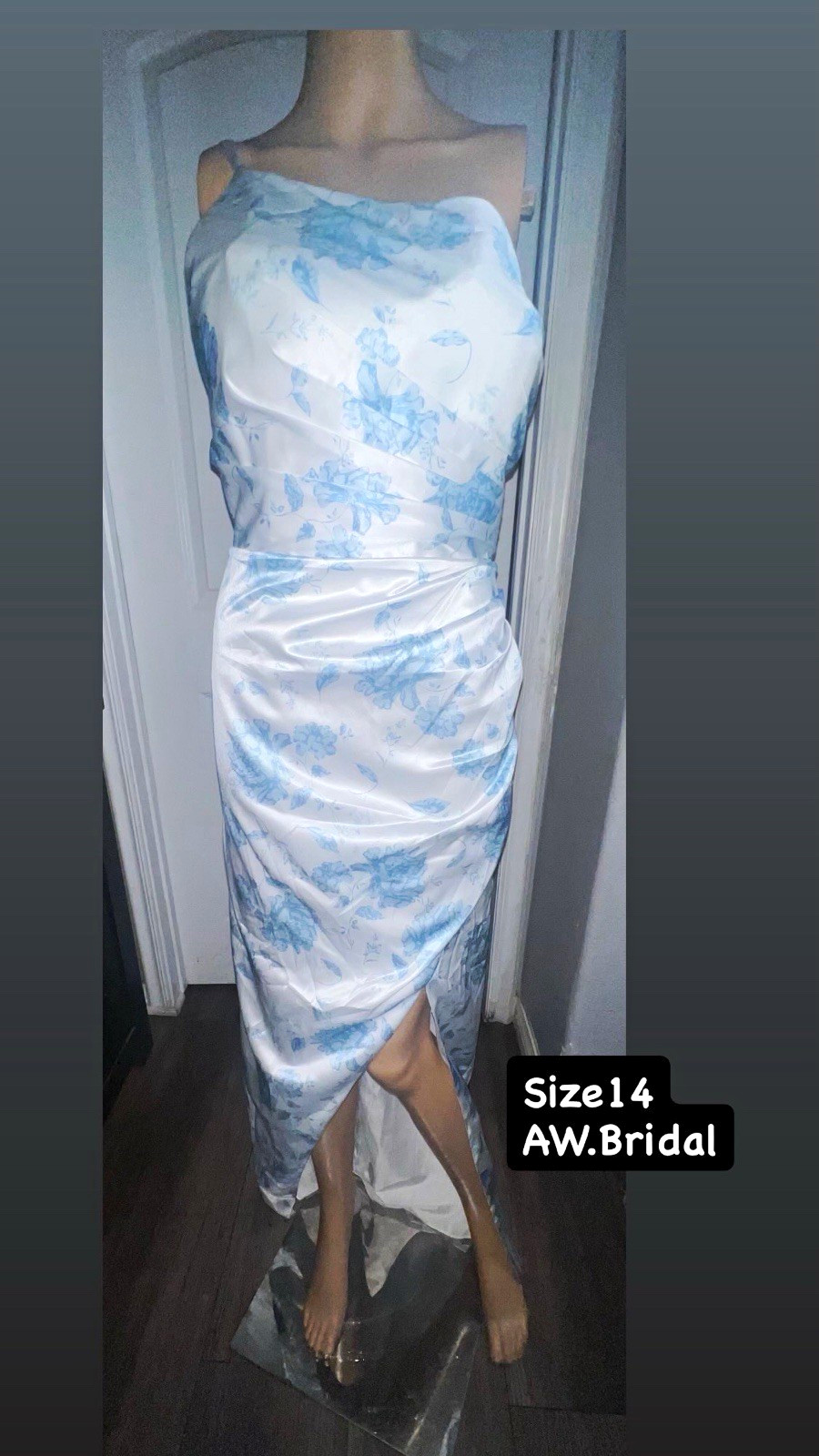 A.W. Bridal Size 14 White/Blue Floral Sleeveless Formal Maxi Bridesmaid Dress