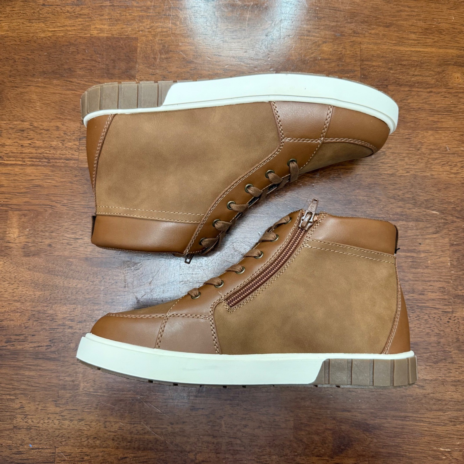 Sonoma Elfons High Top Sneaker Boots Boys Size 6 Cognac Brown Easy Zip New