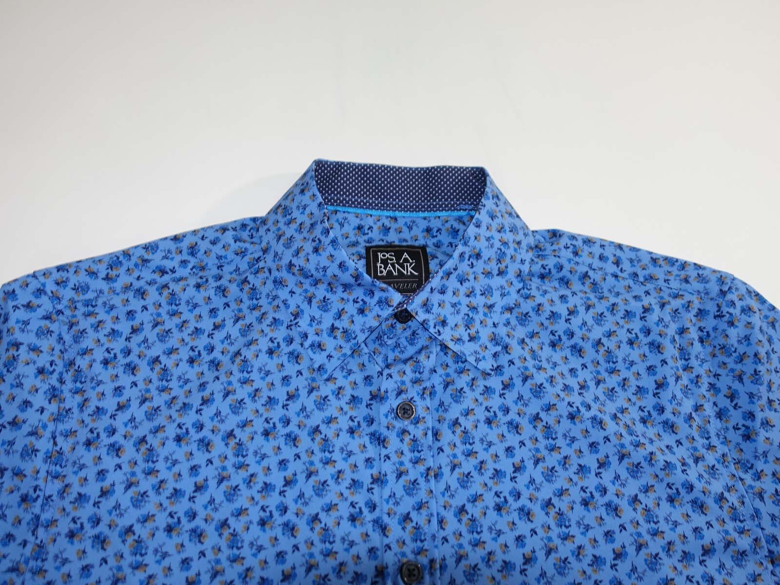 Jos. A. Bank Mens Slim Fit Button Front Shirt Large NWT Long Sleeves Floral Blue
