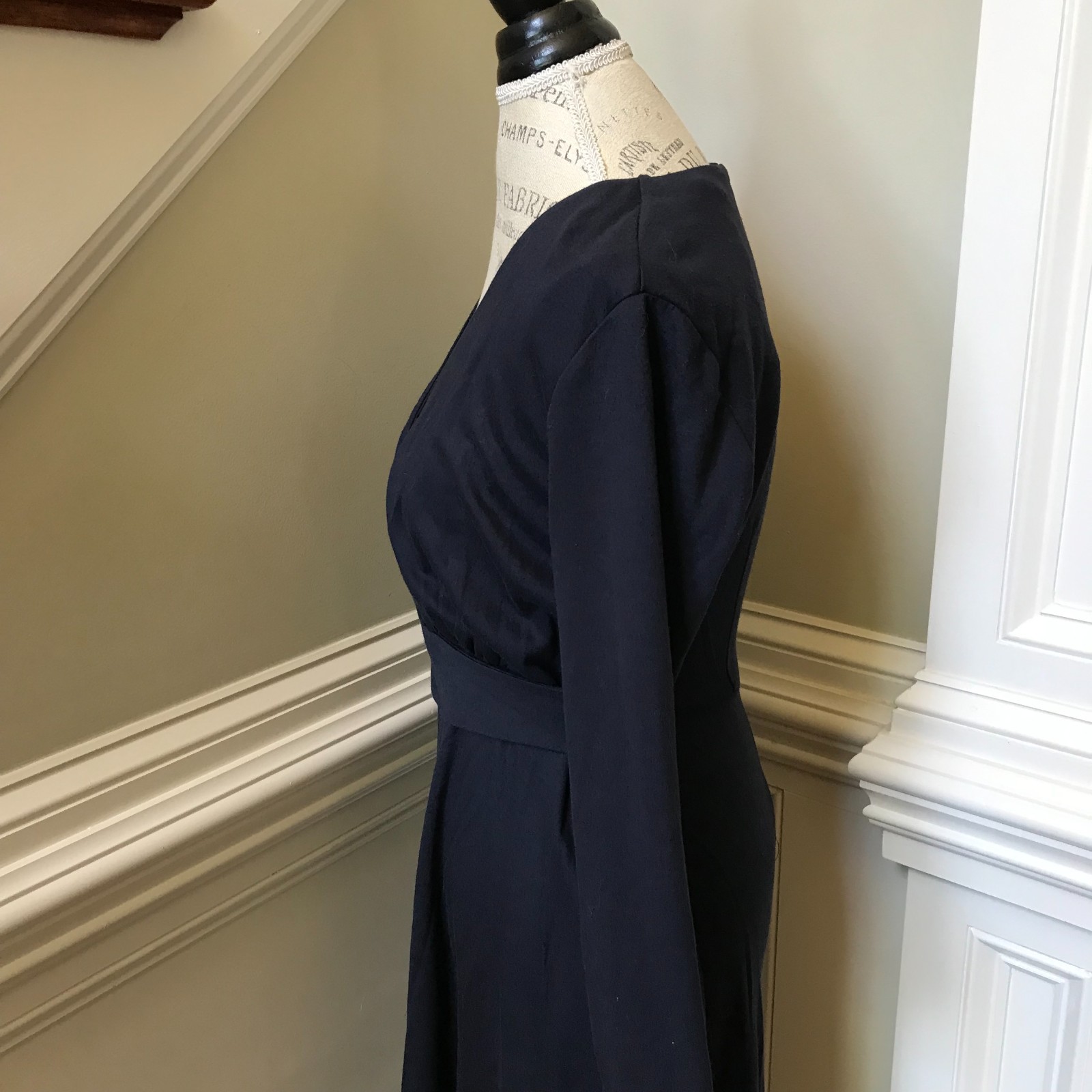 NWT Amina Rubinacci Eloisa Midi Dress Womens 44 8 Medium Navy Blue V-Neck NEW