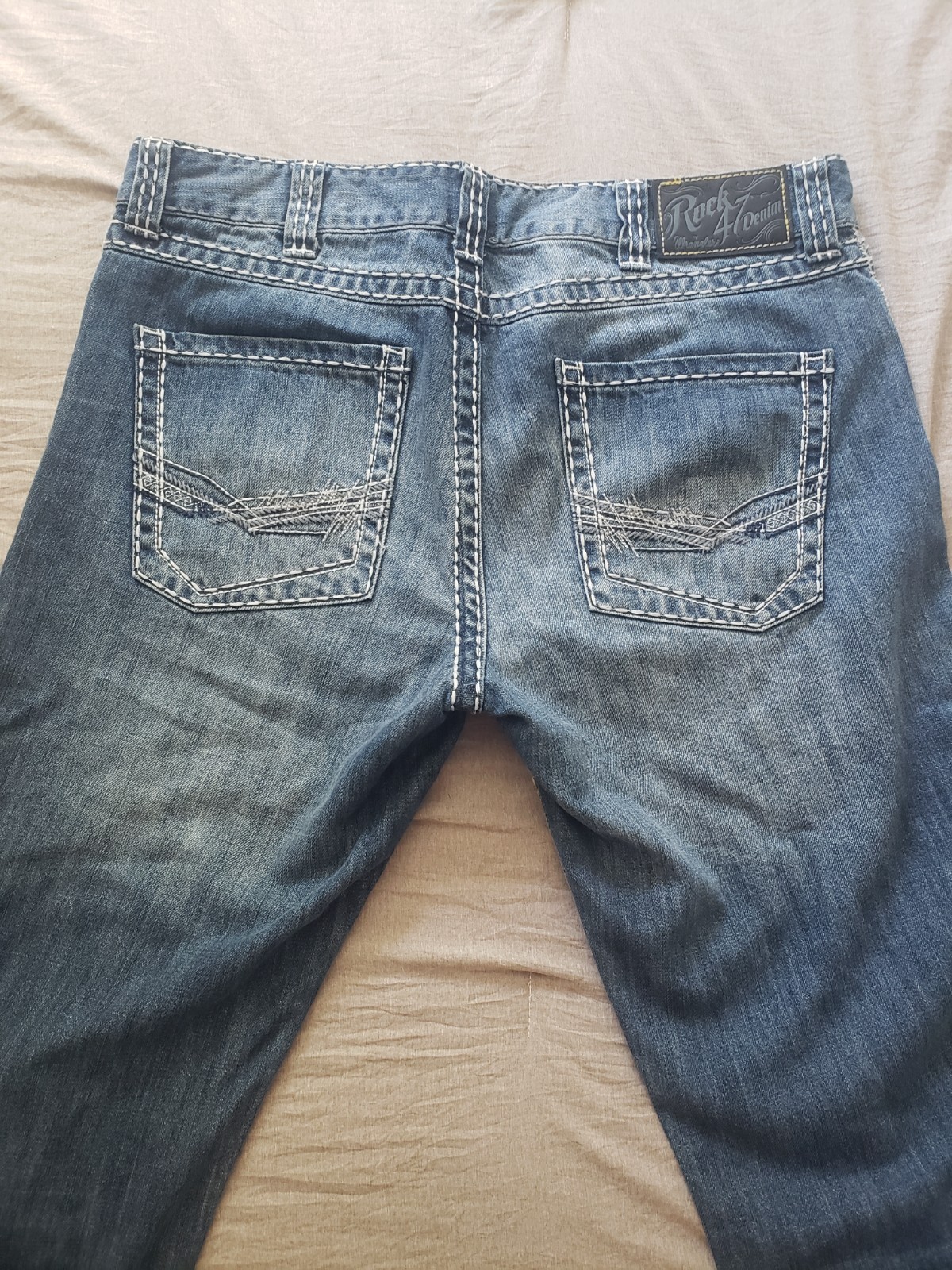Rock 47 Jeans Mens 36×36 Blue Bootcut Wrangler Western Cowboy Jeans thick stitch