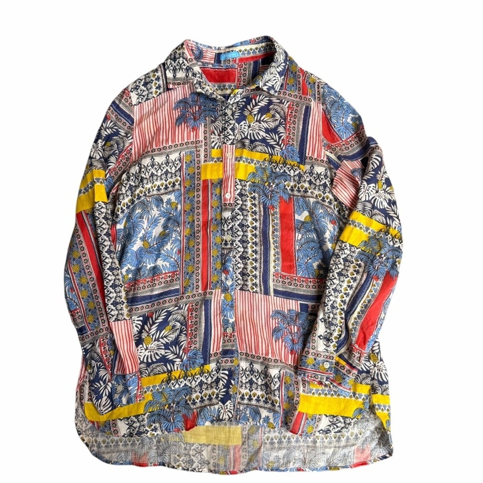J. McLaughlin Brit Linen Long Sleeve Button Down in Palm Park Size Medium