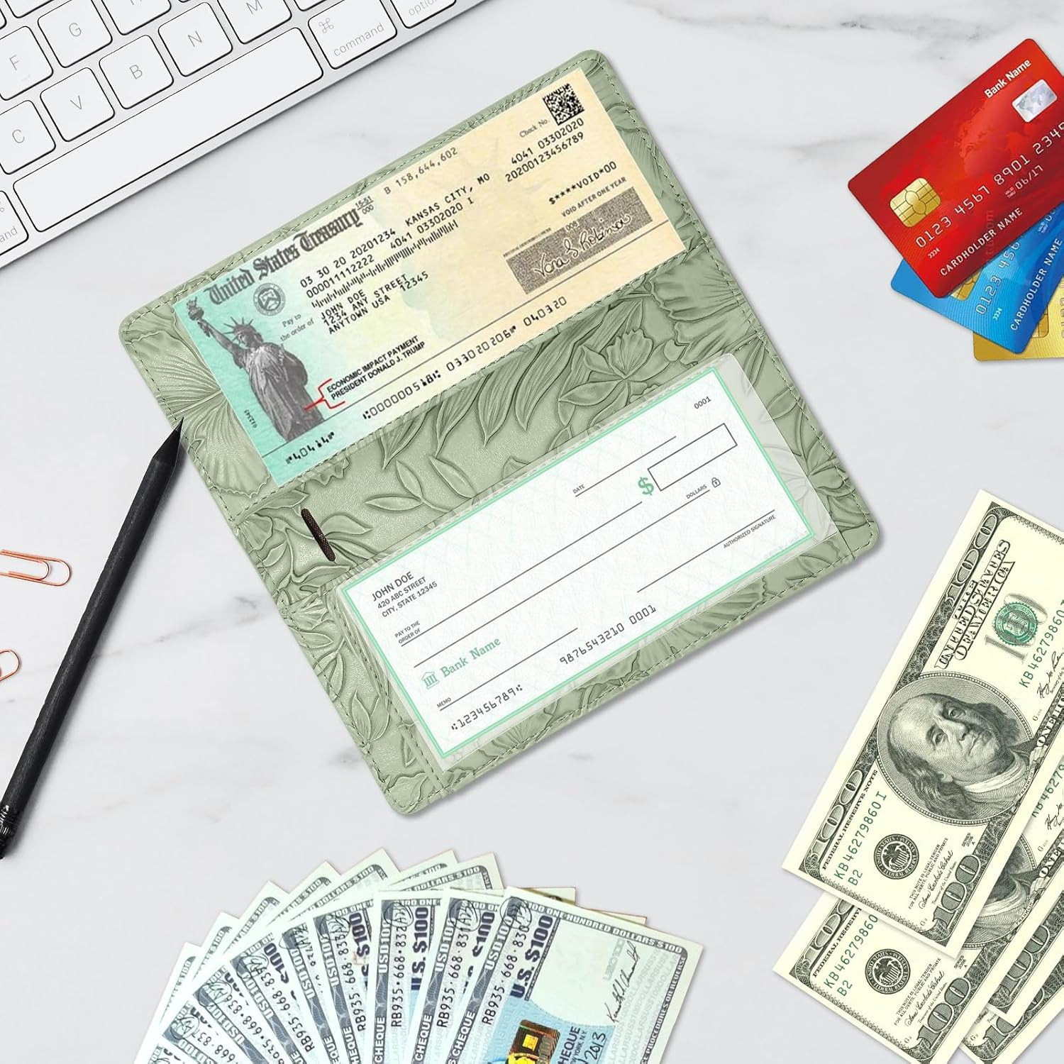 Checkbook Cover for Personal Checkbook，Soft PU Leather with a Detailed Embossed