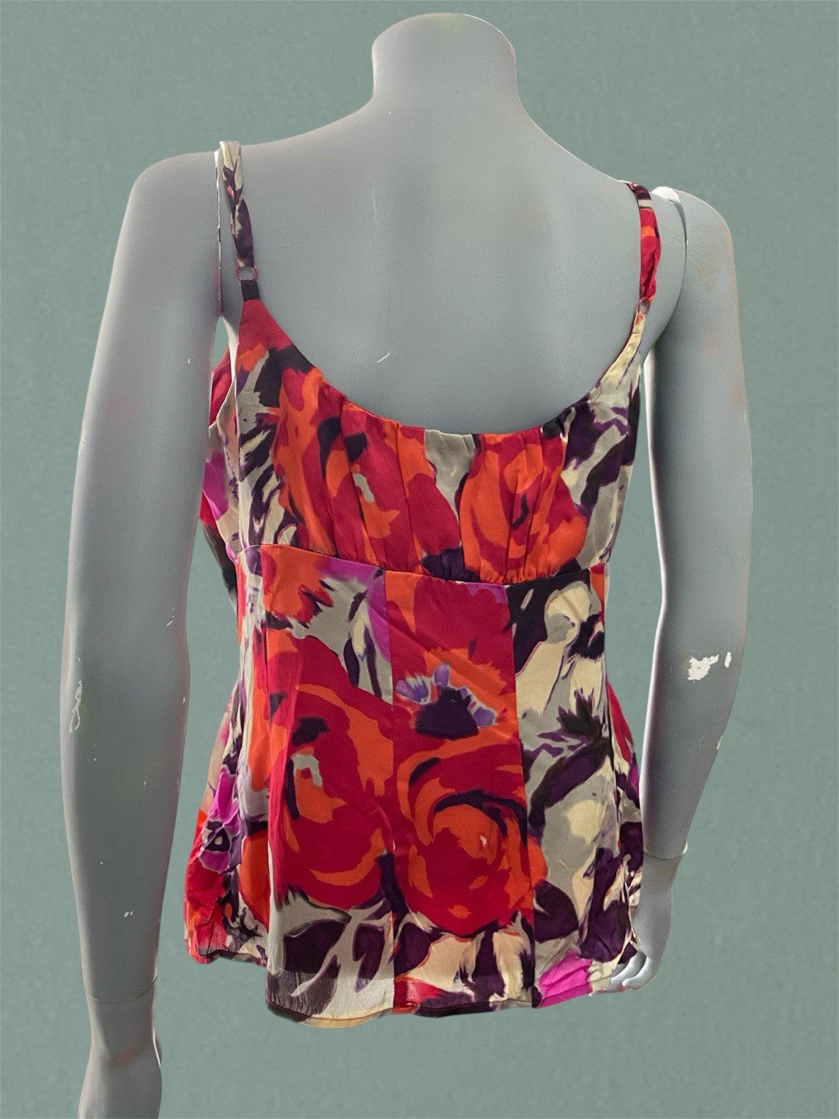 Monsoon Vintage Floral Silk Camisole Top UK 14 Multi-Colored Tie Waist